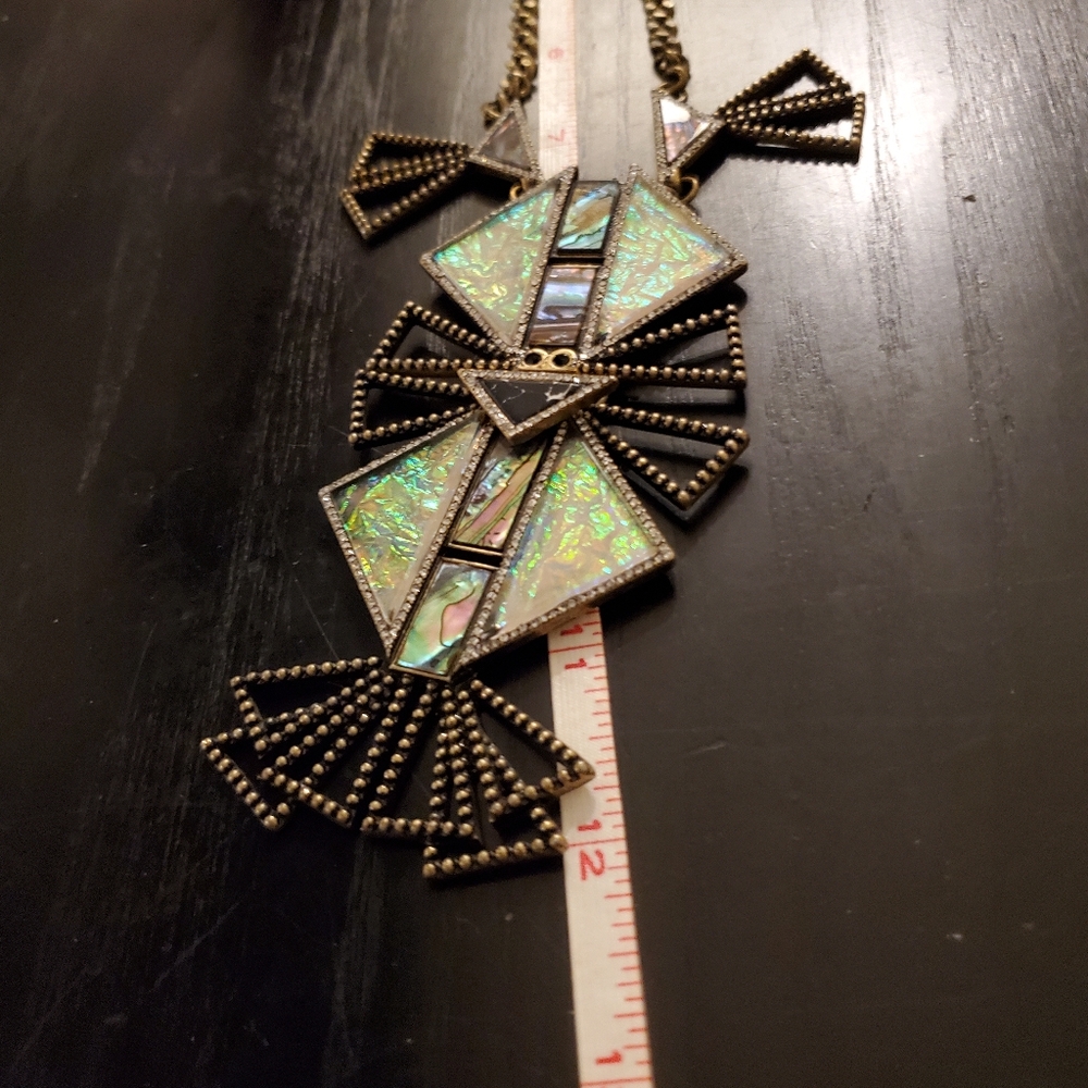 Baublebar art deco statement necklace, gold, green, black, cream, copper, stone - Picture 14 of 15